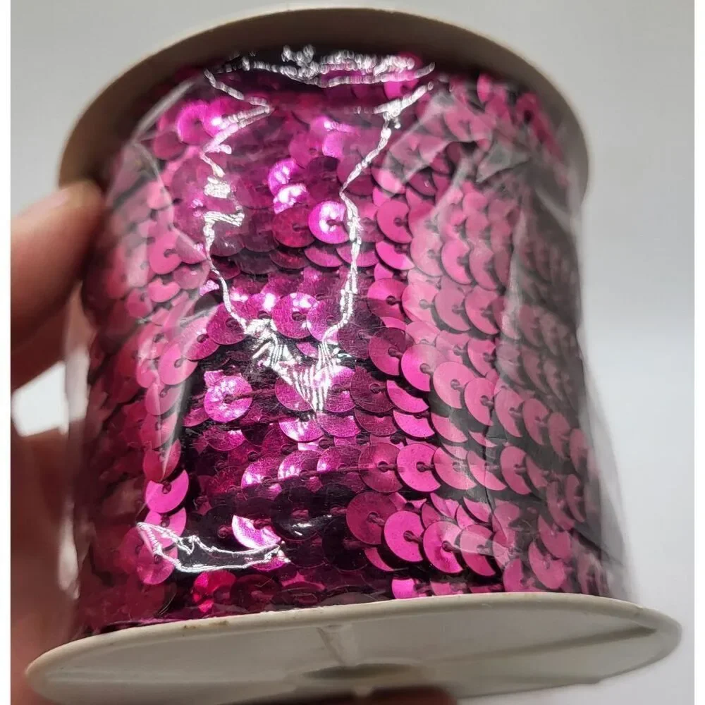 100 yards 6mm Diameter Flat Round Sequin Ribbon Sequins Fuscia